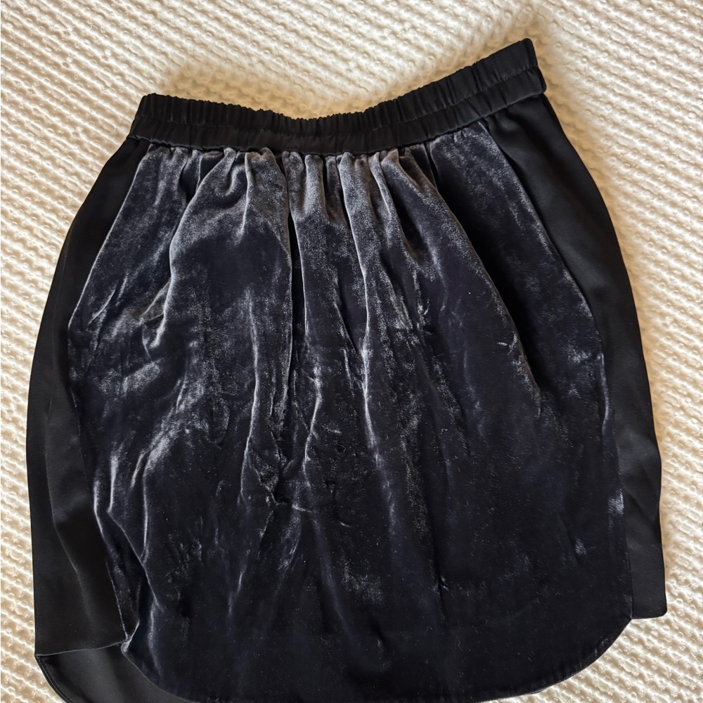 J. Crew Black Satin & Navy Blue Velvet Skirt
